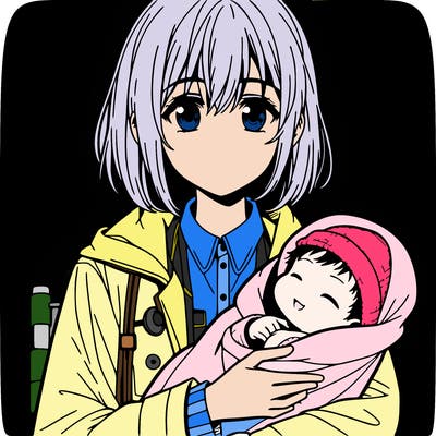 anime girl holding newborn