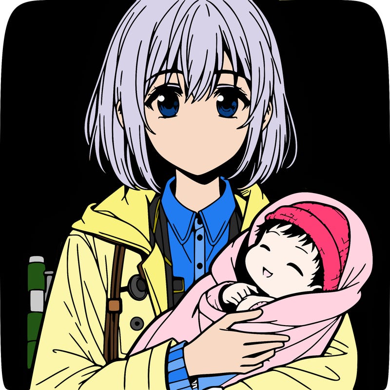 anime girl holding newborn