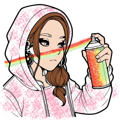 a realistic girl, spray painting