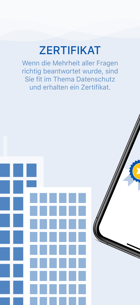 Pantalla de la aplicación móvil que muestra los requisitos del certificado para la formación de protección de datos RGPD.