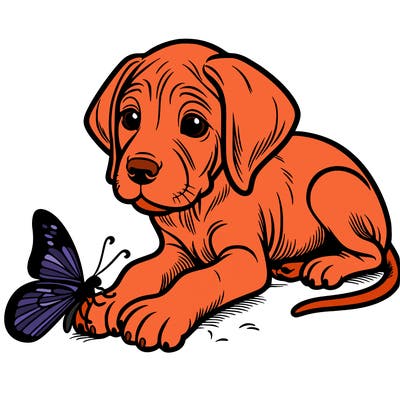 hungarian vizla puppy with butterfly