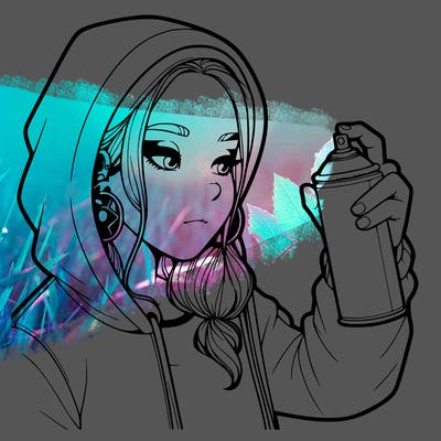a realistic girl, spray painting