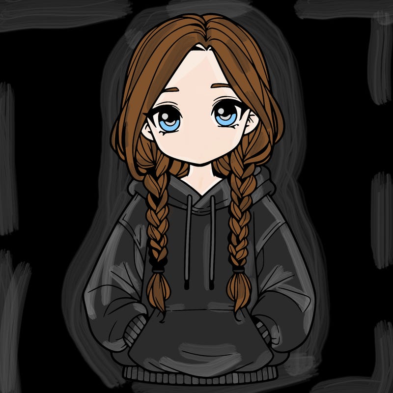 a realistic girl with a oversized hoodie and she has braids