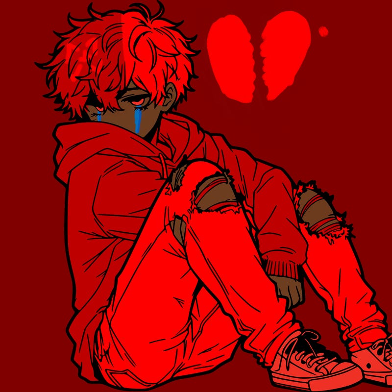 a male hoddie ripped jeans messy hair anime