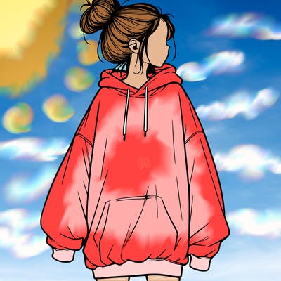 realistic girl with a oversized sweatshirt on and a bun