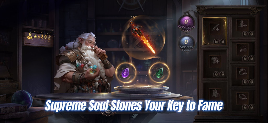 Conquer Online IIで、賢い鍛冶屋キャラクターが炎の剣を究極のソウルストーンでアップグレードしている様子。