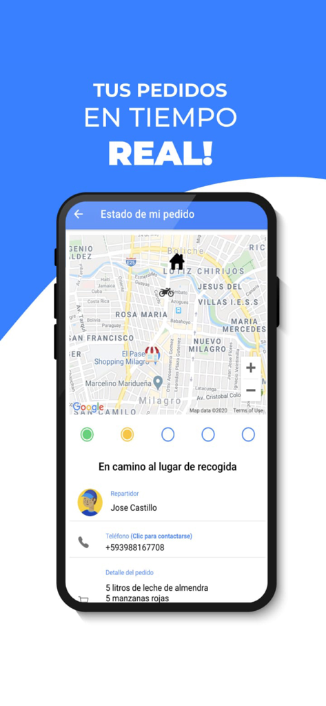 Al Vuelo! - Pide a domicilio - Real-time delivery tracking map and order status in the Al Vuelo app