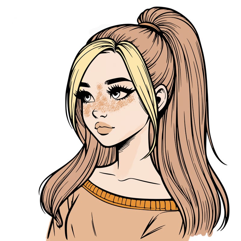 realistic girl with a high ponytail
