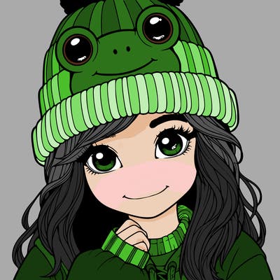 realistic girl with a frog beanie