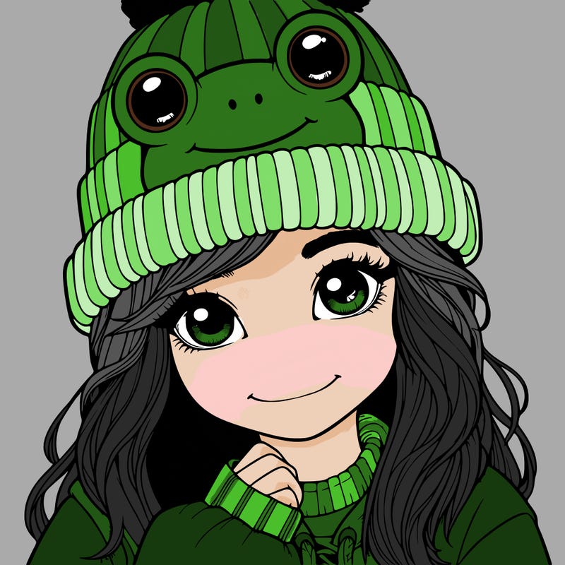 realistic girl with a frog beanie