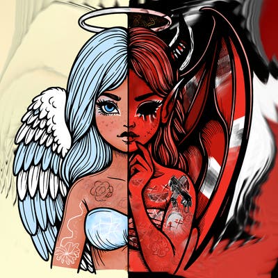 realistic angel half demon