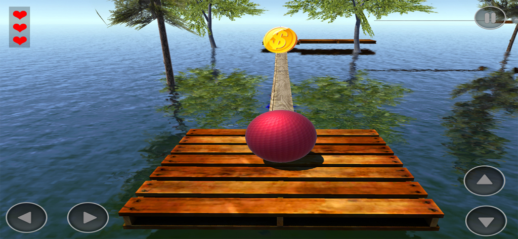 Balance The Crazy Ball - Red ball balancing on a narrow wooden bridge over water