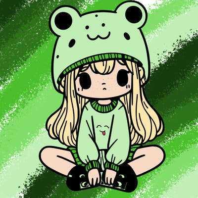 a girl wearing a frog hat and some frog socks