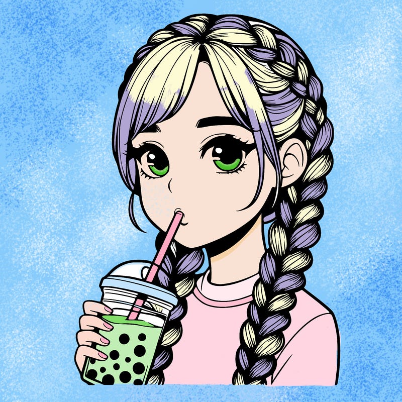 realistic girl with braided hair drinking boba