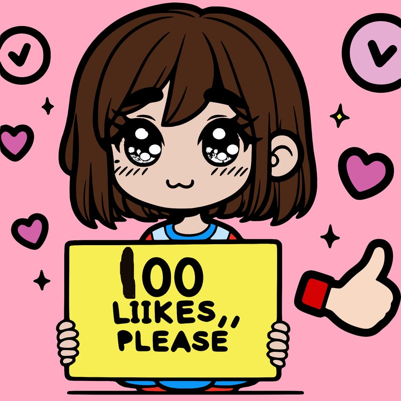 a girl with a sign saying 100 likes, please