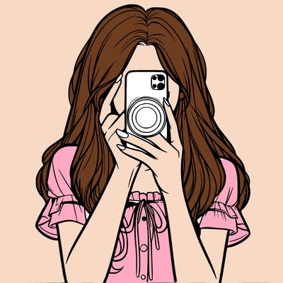 a realistic girl holding her phone taking pictures