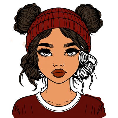 realistic girl with buns in her hair with a beanie on