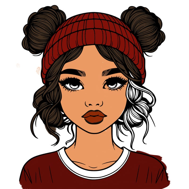 realistic girl with buns in her hair with a beanie on