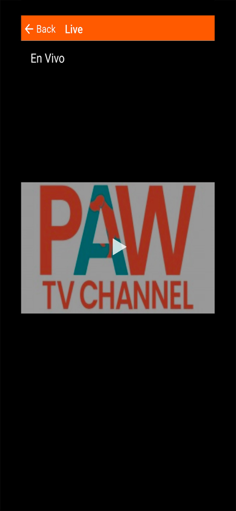 PAW TV - PAW TV app live streaming interface showing the channel logo and video player