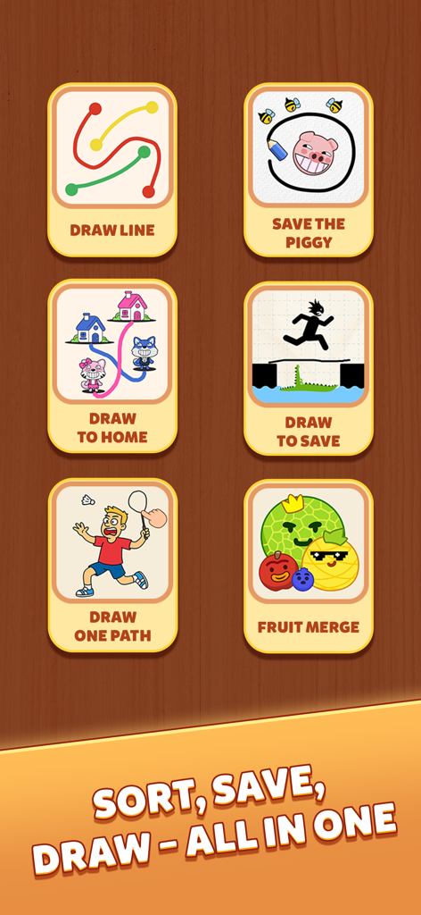 Calm & Chill Games: No Wifi - Una colección de varios minijuegos de lógica y dibujo temáticos de madera en una sola aplicación.