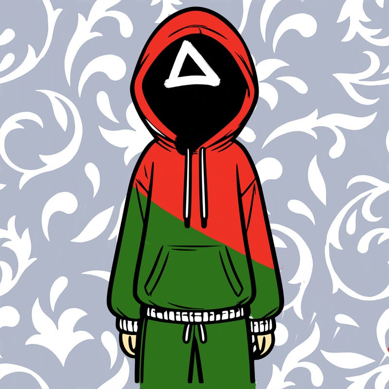 faceless girl in a tracksuit with a hood on and no hair