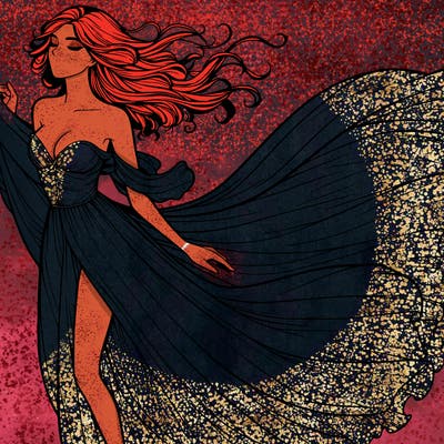 realistic woman in dress flowing the the wind