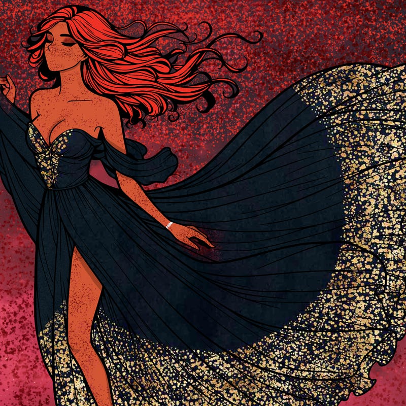 realistic woman in dress flowing the the wind