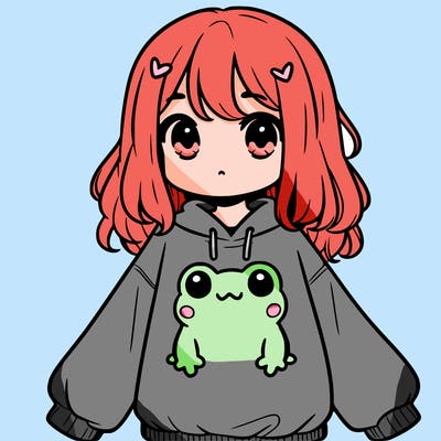 girl wearing frogging sweatshirt