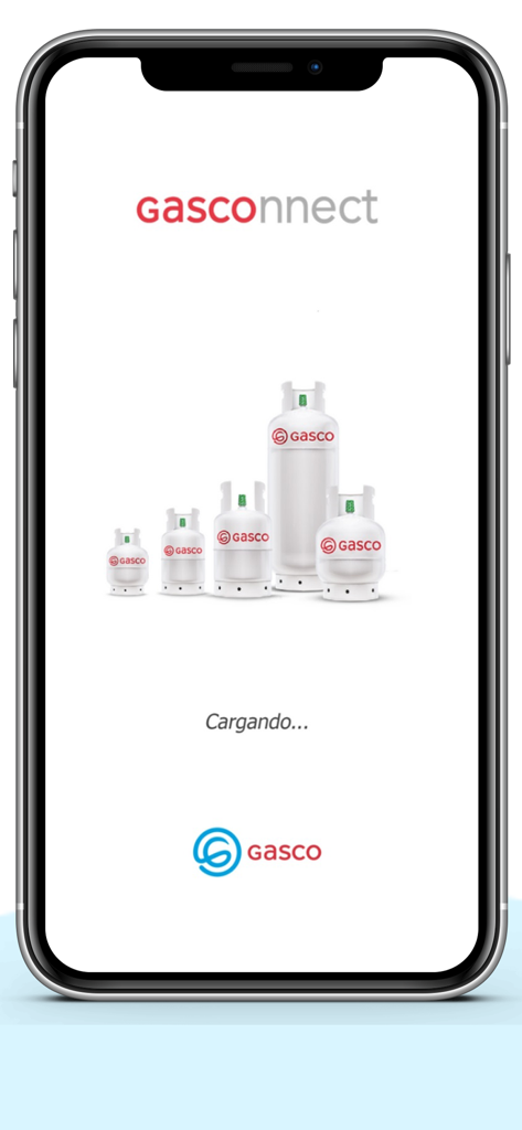 Startbildschirm der Gasconnect-App mit verschiedenen Größen von Gasco-Gasflaschen