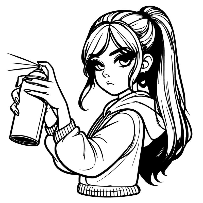 realistic girl spray painting on her self