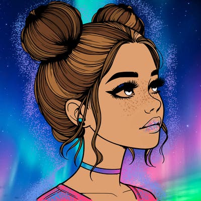 realistic girl with buns on the top of her head