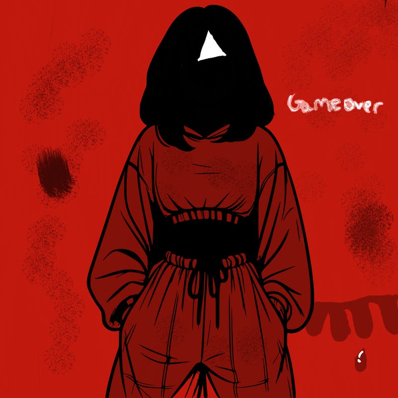 realistic girl faceless with baggy pants and a crop top