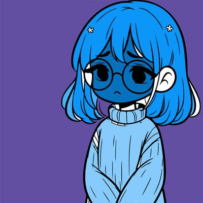 sad girl with glasses in a sweater