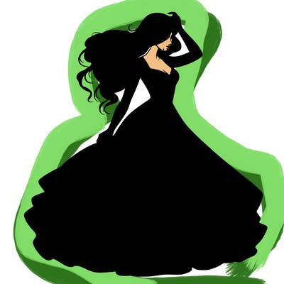 realistic woman with dress flowing in the wind