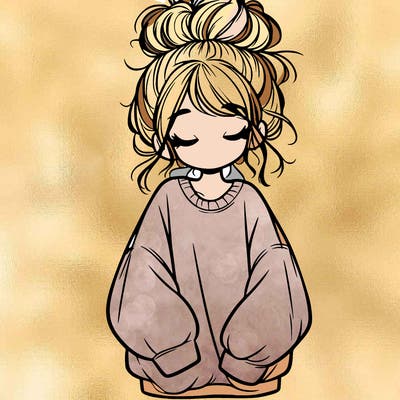 girl with baggy sweatshirt and messy bun