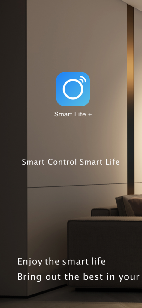 Smart Life Pro-Smart Home - Smart Life Pro app icon with text Smart Control Smart Life in a modern home interior