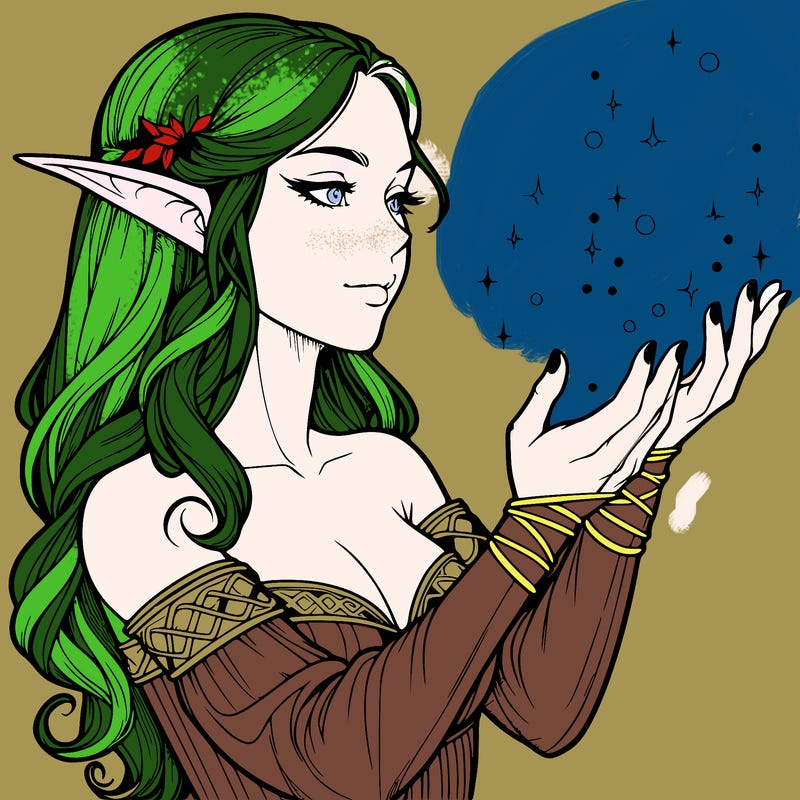 realistic elf girl doing magic