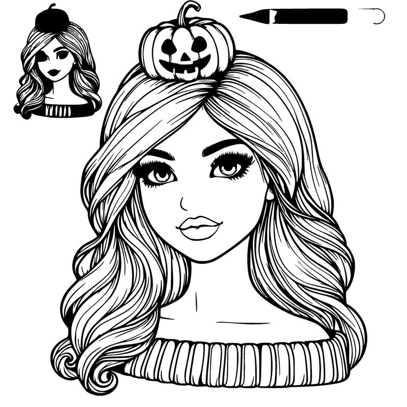 realistic girl with a halloween look and pumpkin hairstyle