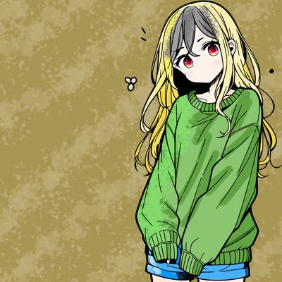 manga teen girl  in a sweater and baggy pants