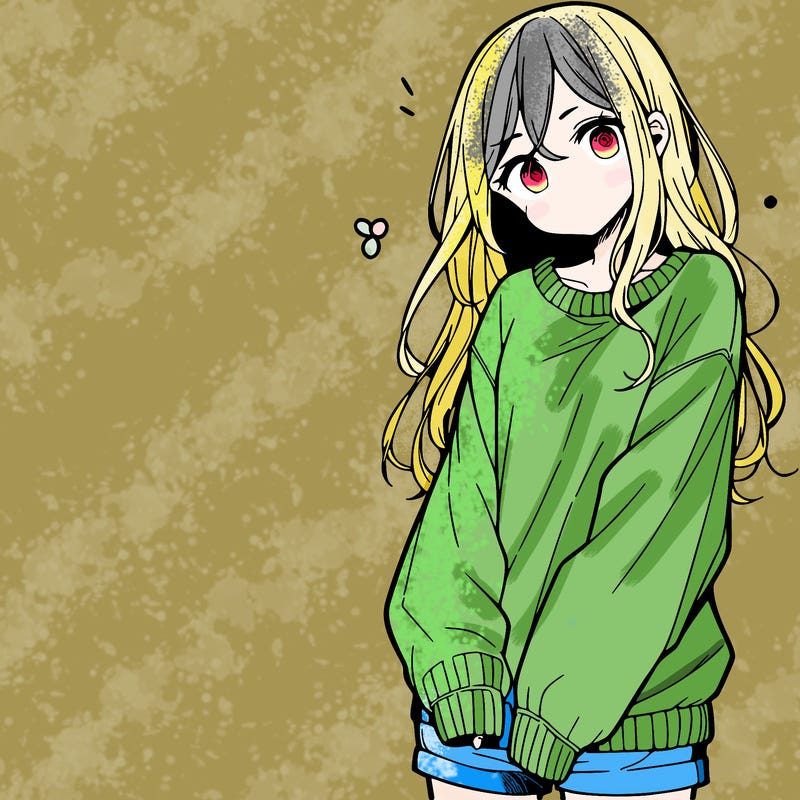 manga teen girl  in a sweater and baggy pants