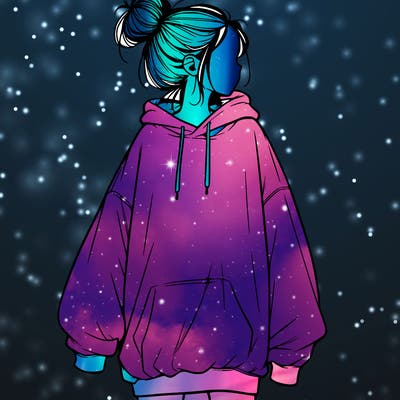 realistic girl with a oversized sweatshirt on and a bun