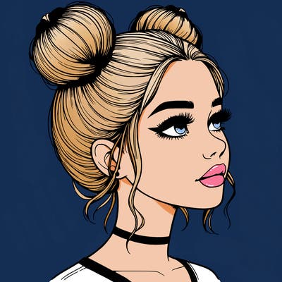 realistic girl with buns on the top of her head