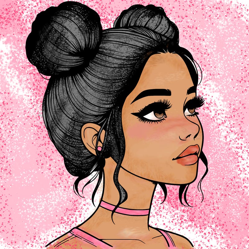 realistic girl with buns on the top of her head