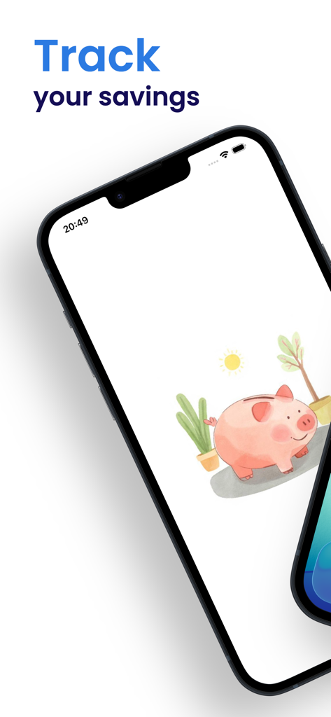 Savings - Track Your Money - Intro screen of the Savings app featuring a minimalist watercolor piggy bank illustration