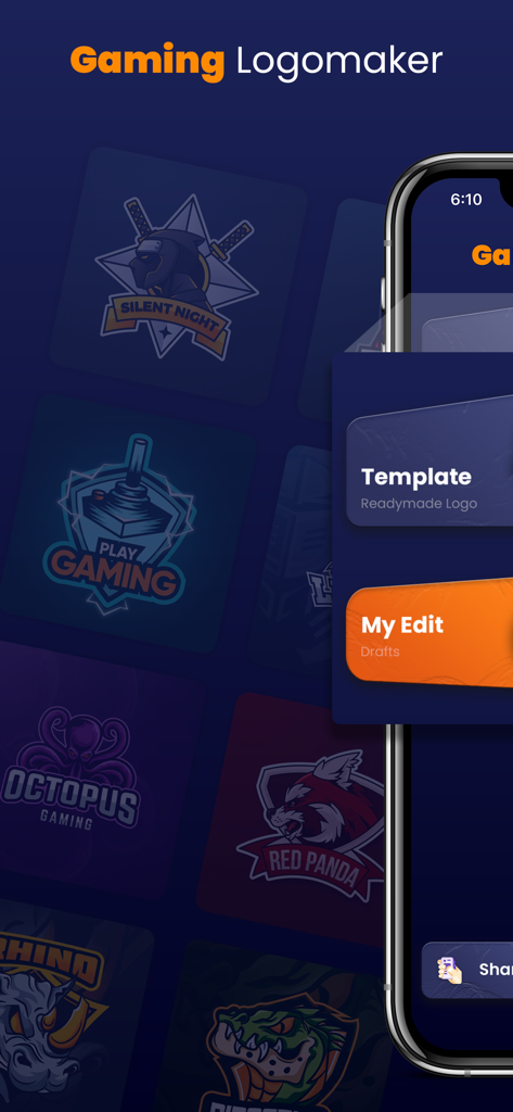 Gaming Logo Maker Esport 2023 - Interfaz de la aplicación móvil Gaming Logo Maker mostrando plantillas de mascotas de esports y opciones de diseño