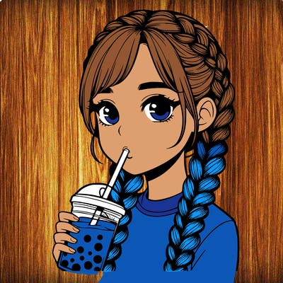 realistic girl with braided hair drinking boba