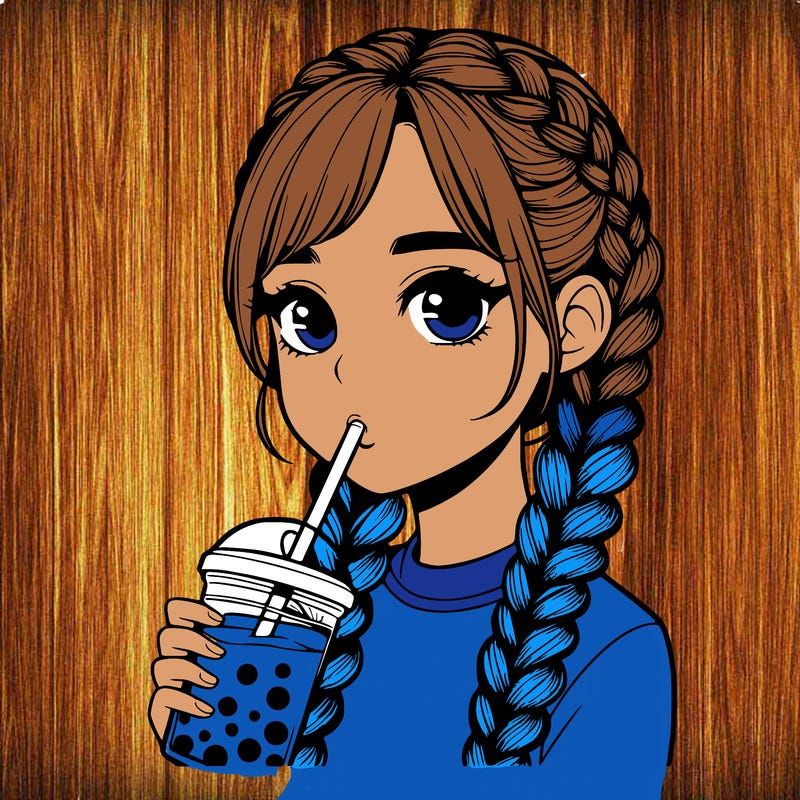 realistic girl with braided hair drinking boba