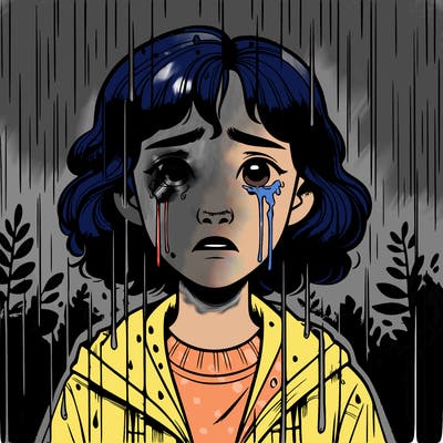 realistic girl in the rain crying