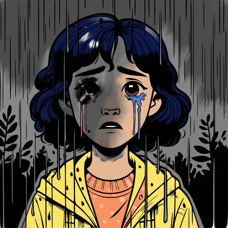 realistic girl in the rain crying