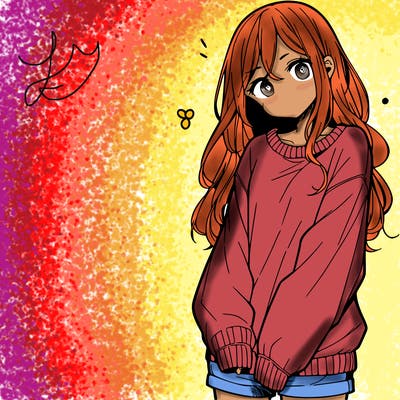 manga teen girl  in a sweater and baggy pants